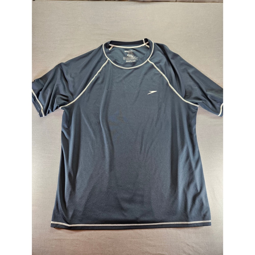 Speedo Mens 3XL Rash Guard Swim Shirt Navy Blue UV Block The Burn Raglan Tee